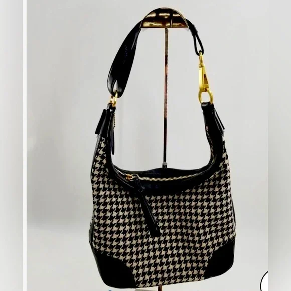 バッグ COACH Houndstooth Accessory Pouch rare MINT COACH LTD VTG PINK WOOL HOUNDSTOOTH SUEDE KISSLOCK